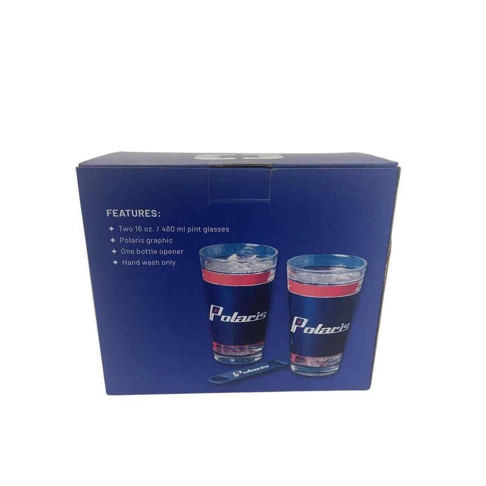 Polaris Pint Glass Set (2) with Bottle Opener - 16 oz,‎ Hand Wash, NEW in Box